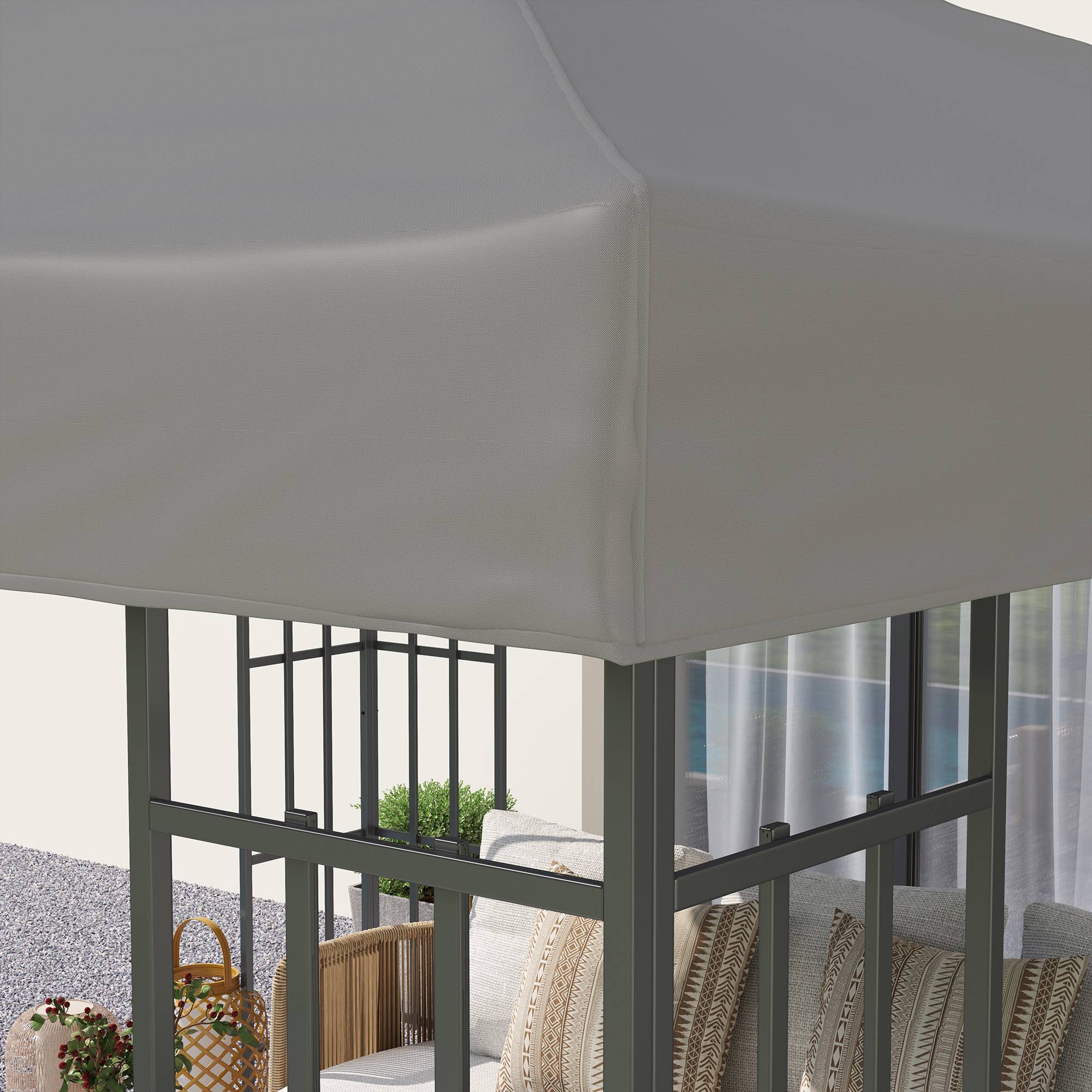 ComfortXL - Toile tonnelle tissu Oxford remplacement jardin pavillon toit double niveau 300x300cm gris - ComfortXL Outdoor Living - Image 10