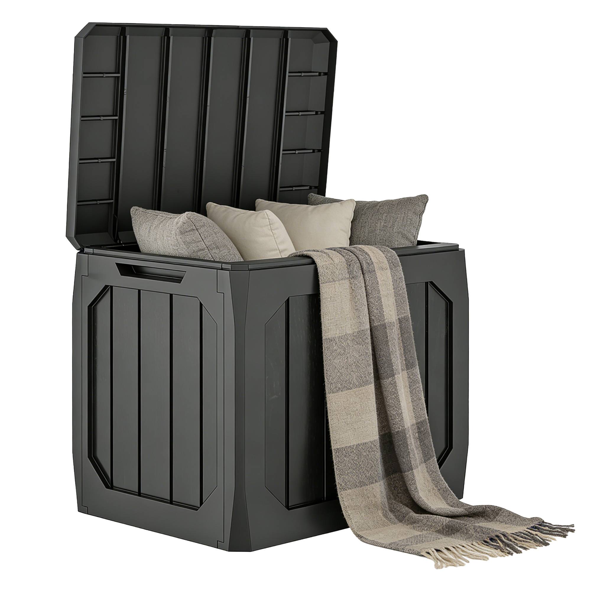 Coffre de rangement exterieur 121L, coffre de jardin avec poignées, conteneur étanche, 56 x 45 x 53 cm, noir