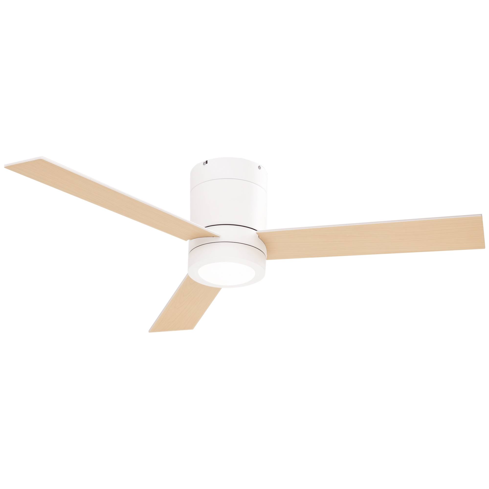 Sans Marque - Ventilateur plafond moteur AC 48 W éclairage LED télécommande 3 vitesses 3 pales bois Ø112x25 cm blanc - Image 1