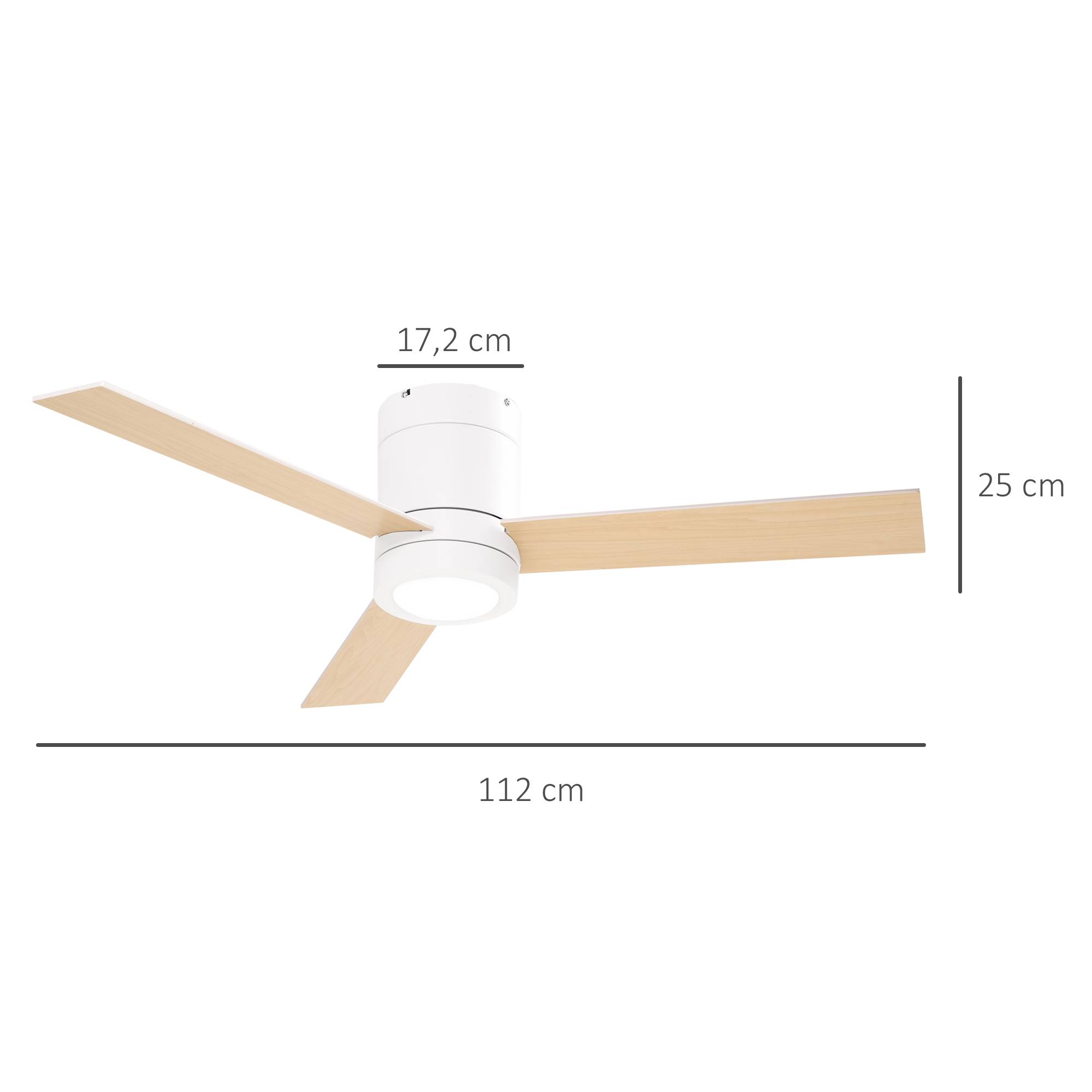Sans Marque - Ventilateur plafond moteur AC 48 W éclairage LED télécommande 3 vitesses 3 pales bois Ø112x25 cm blanc - Image 5
