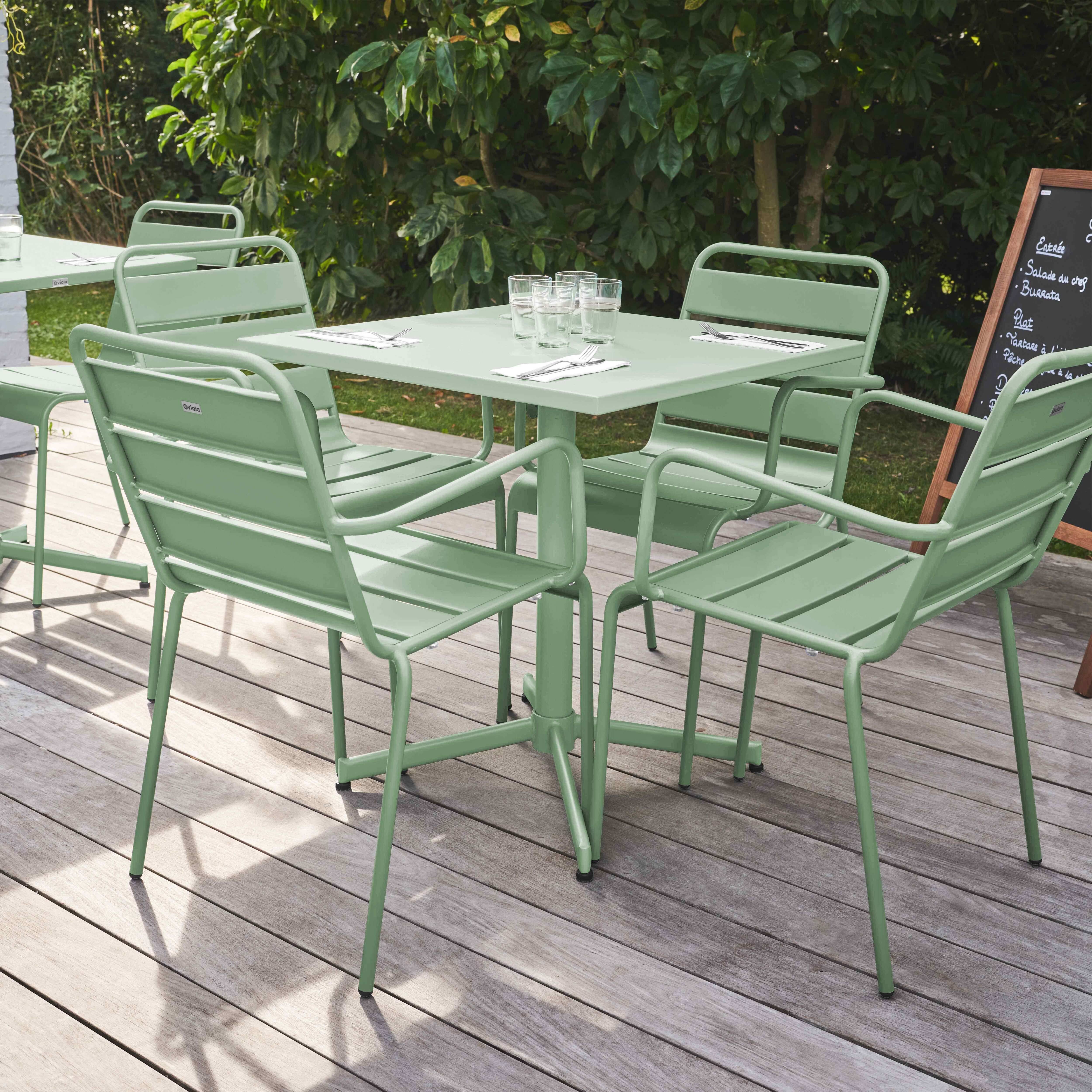 Oviala - Ensemble table de jardin et 4 fauteuils en métal vert sauge Palavas - Oviala - Imagen 2