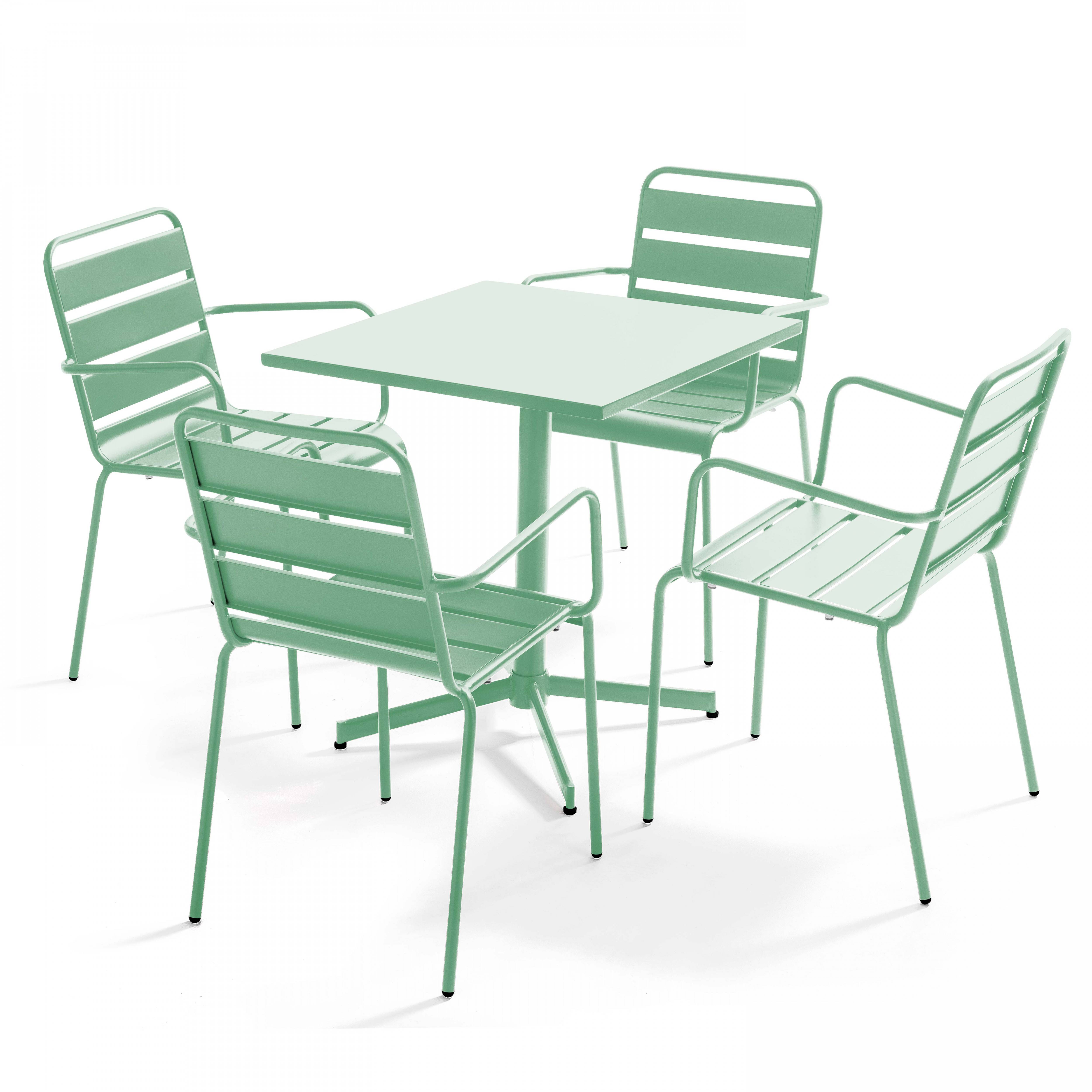 Oviala - Ensemble table de jardin et 4 fauteuils en métal vert sauge Palavas - Oviala - Imagen 1