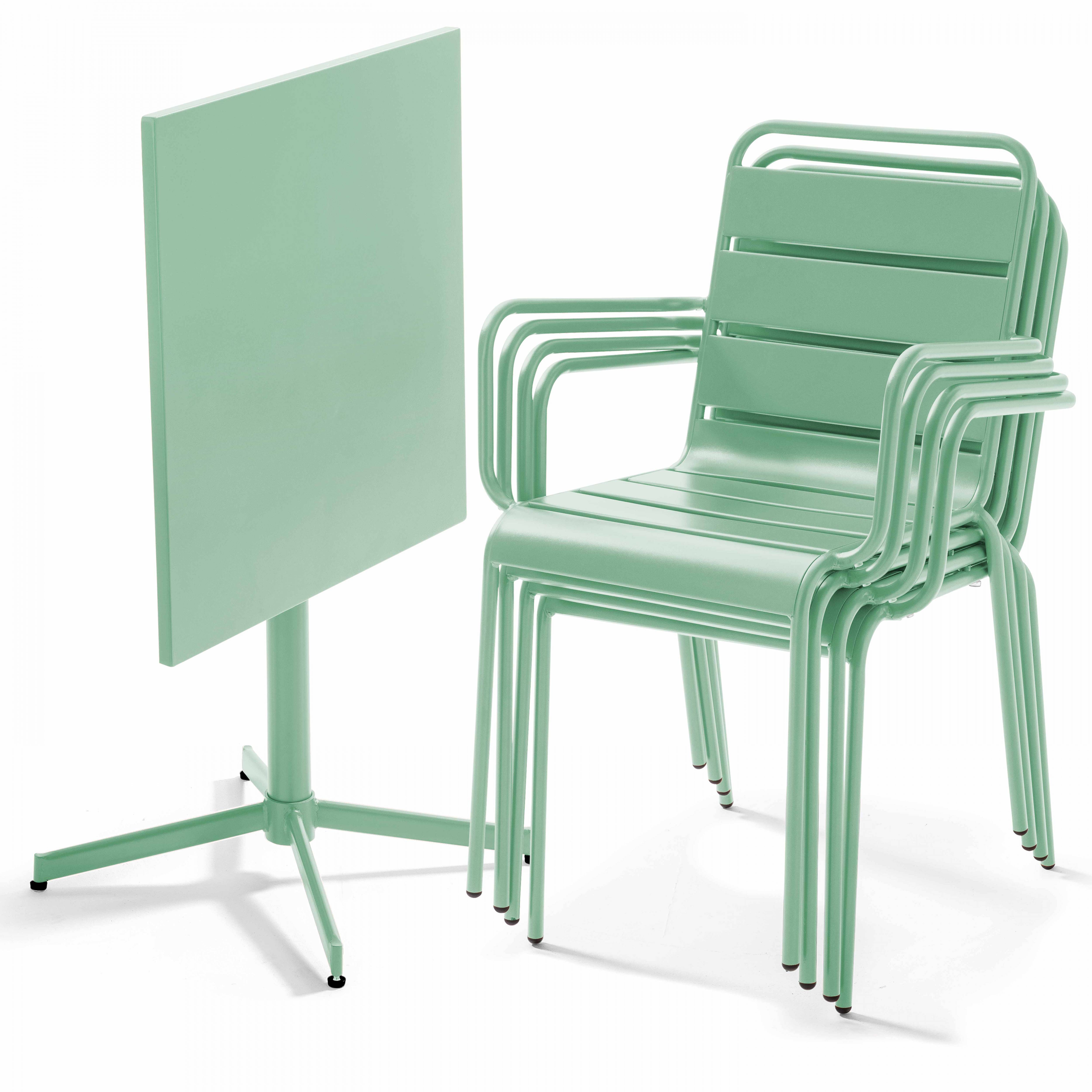 Oviala - Ensemble table de jardin et 4 fauteuils en métal vert sauge Palavas - Oviala - Imagen 3
