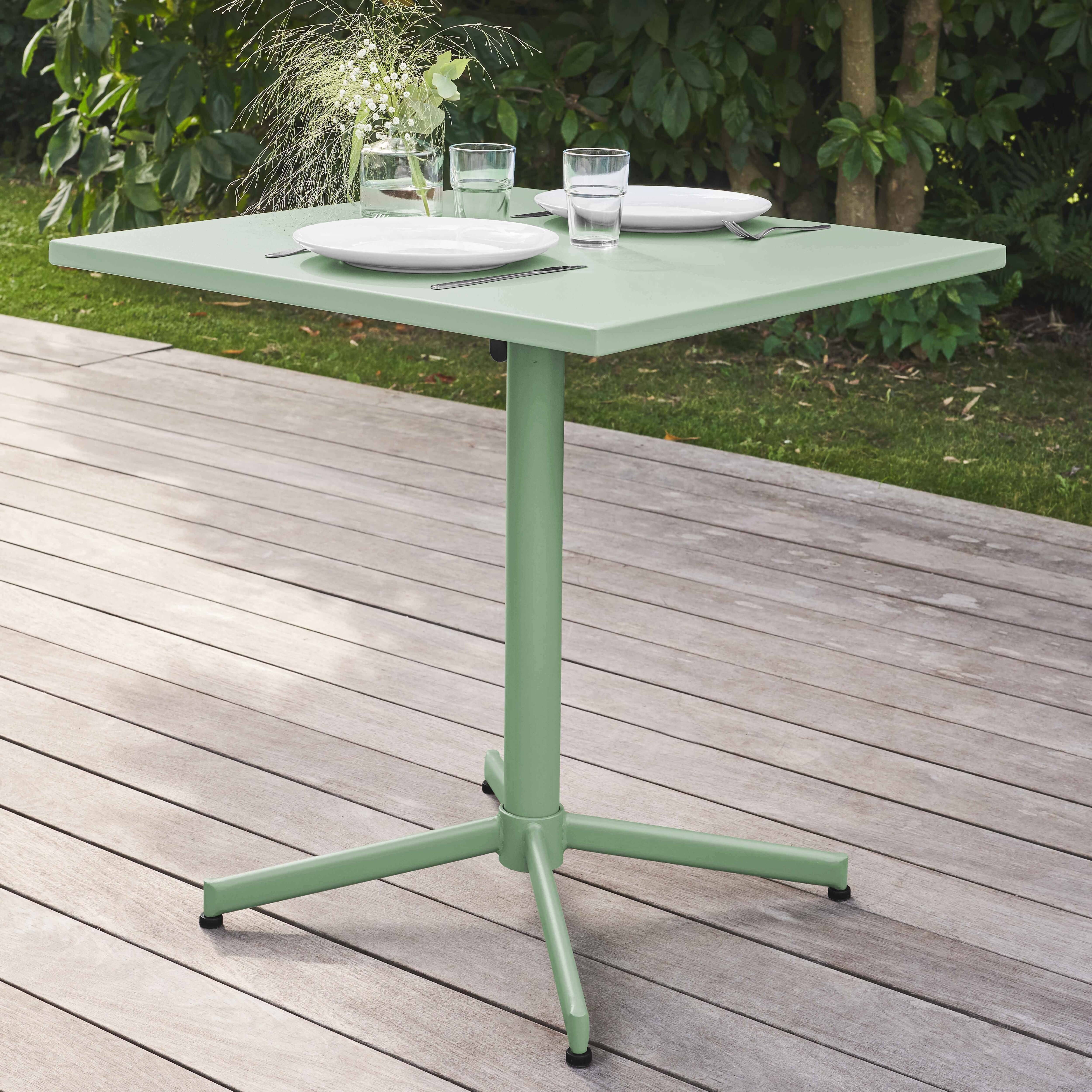 Oviala - Ensemble table de jardin et 4 fauteuils en métal vert sauge Palavas - Oviala - Imagen 4