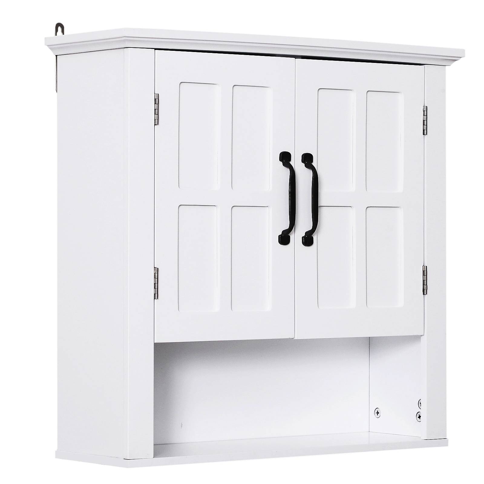 Sans Marque - Armoire Haute Murale Salle Bain WC Placard 2 Portes 2 étagères Niche 60x20x58 cm MDF Panneaux Particules Blanc - Image 1