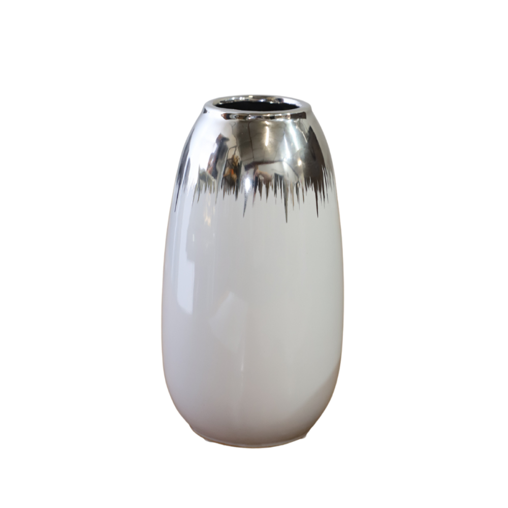 Chemin De Campagne - Vase céramique blanc argenté 13.5 x 26 cm Chemin de campagne