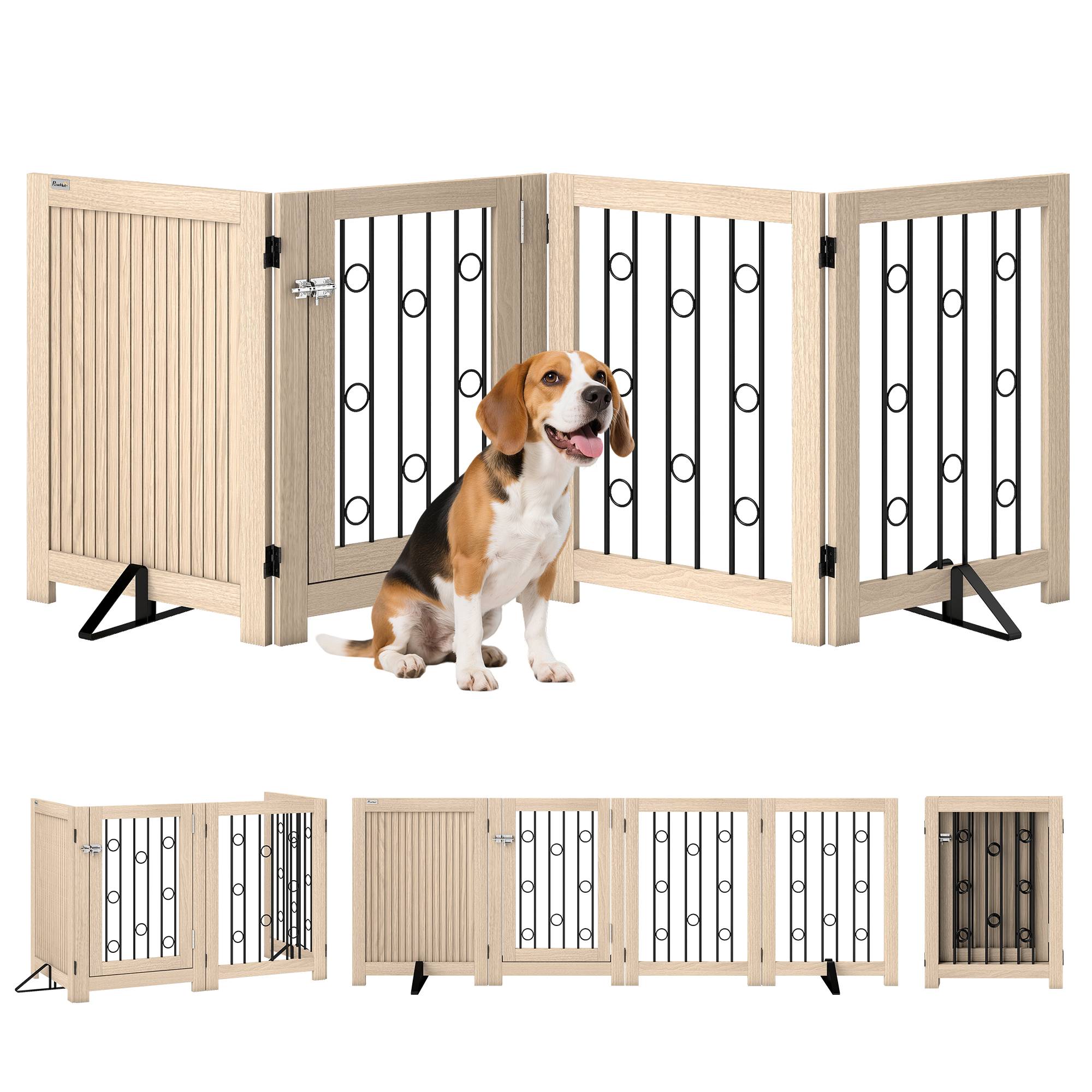 Barrière autoportante pour animal avec porte, 4 panneaux, couloir, escalier, porte, MDF, acier - Image 1