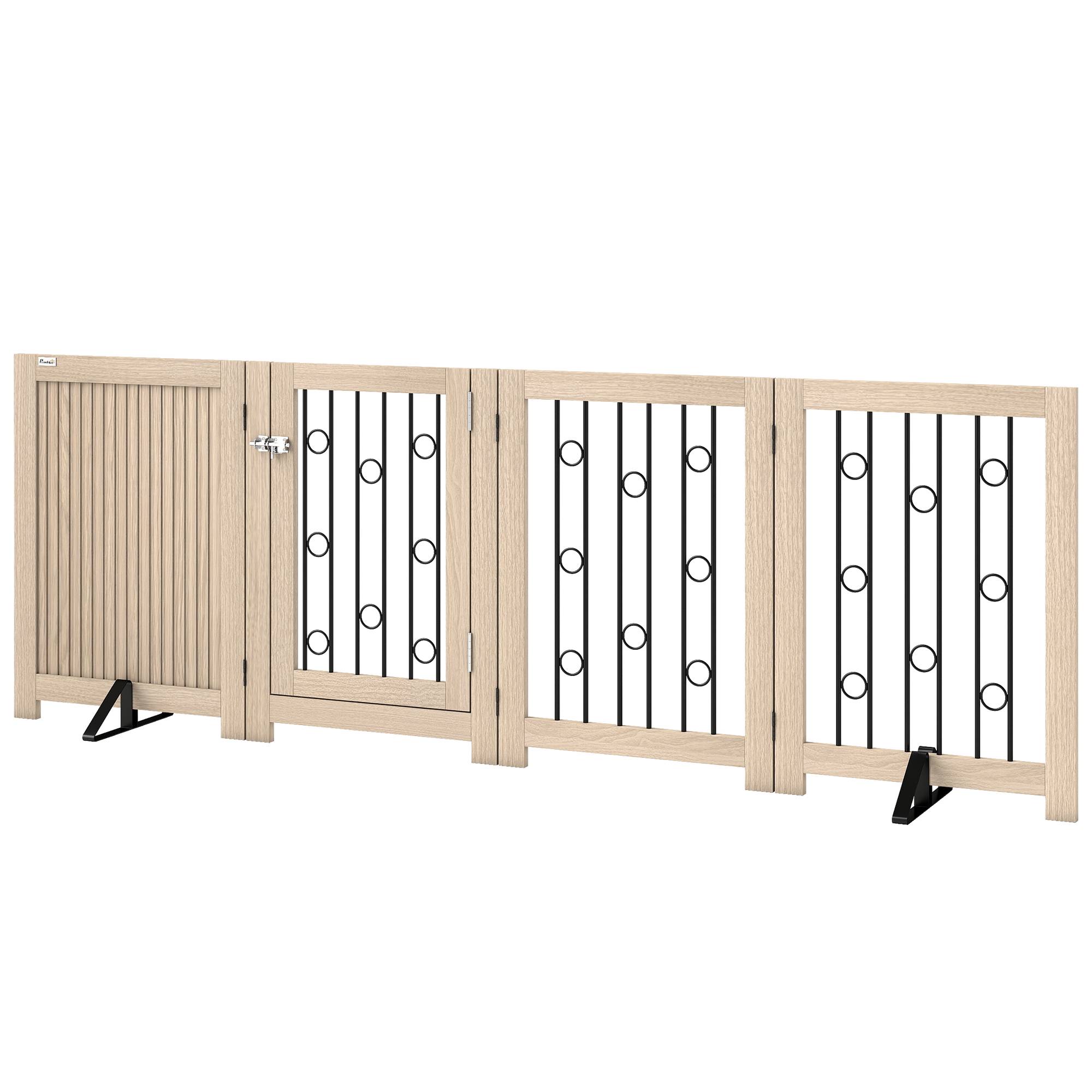 Barrière autoportante pour animal avec porte, 4 panneaux, couloir, escalier, porte, MDF, acier - Image 2