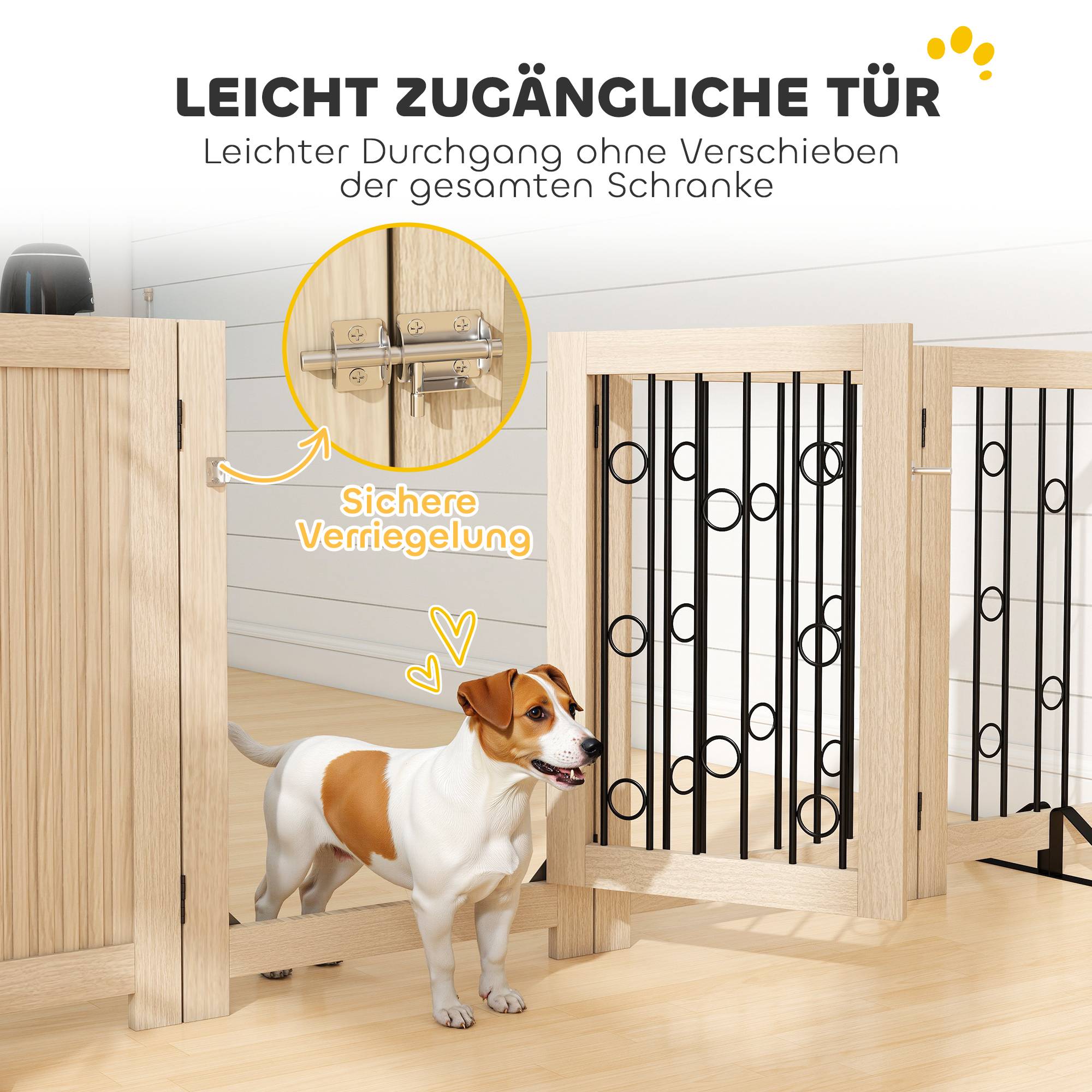 Barrière autoportante pour animal avec porte, 4 panneaux, couloir, escalier, porte, MDF, acier - Image 9