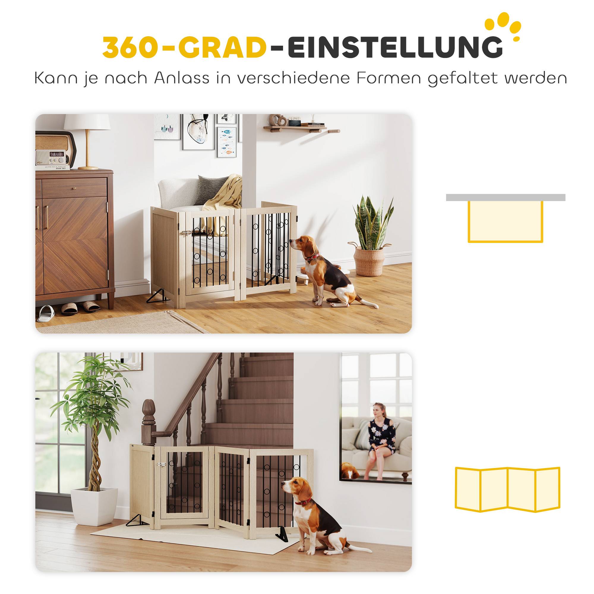 Barrière autoportante pour animal avec porte, 4 panneaux, couloir, escalier, porte, MDF, acier - Image 7