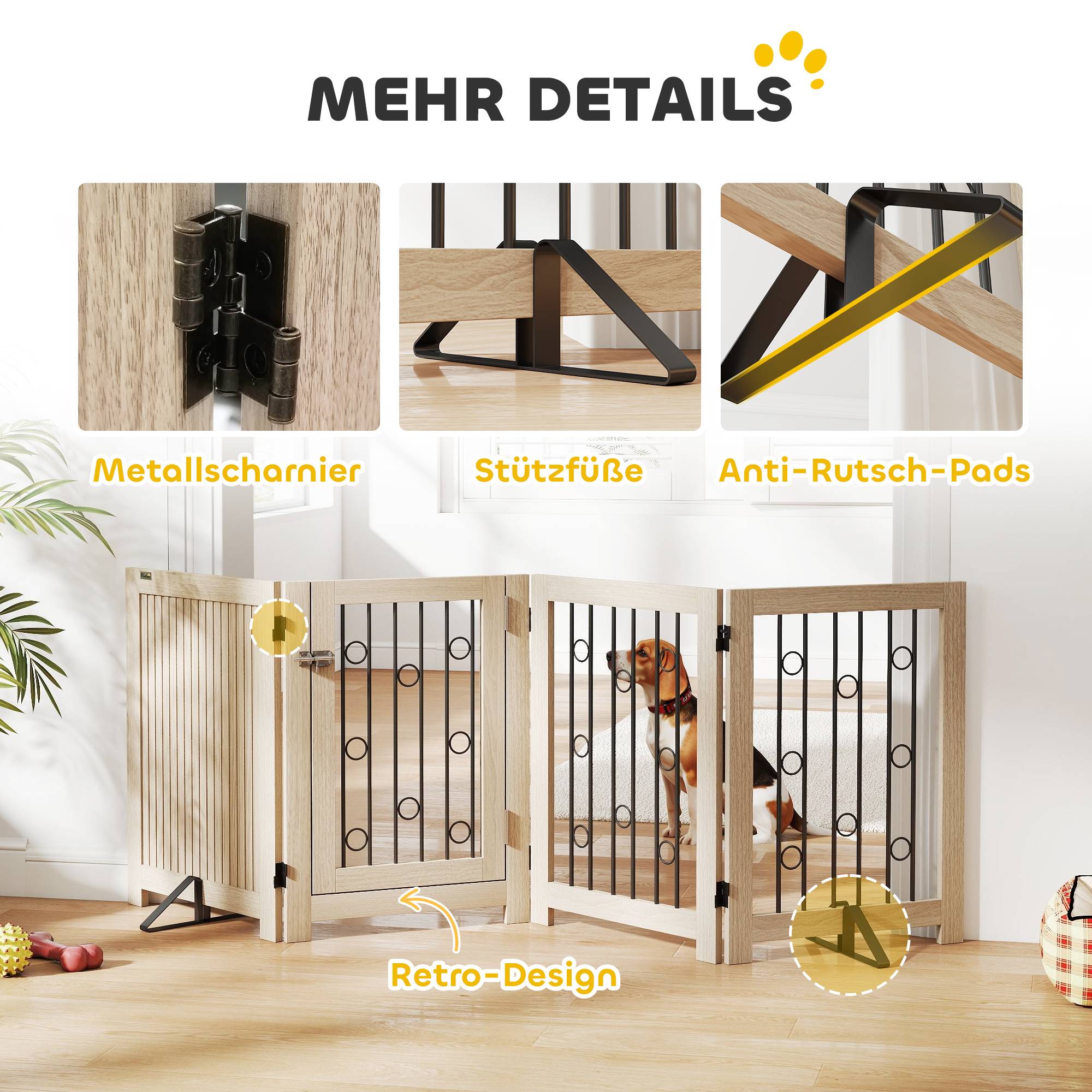 Barrière autoportante pour animal avec porte, 4 panneaux, couloir, escalier, porte, MDF, acier - Image 10