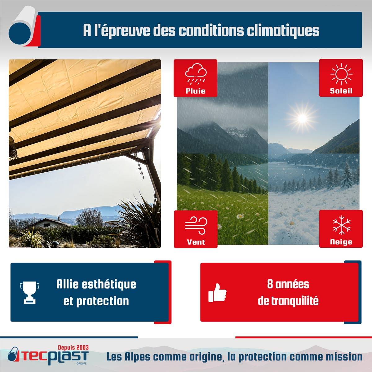Toile Pergola Blanc Crème 3x5 m LP640PR - Garantie 8 ans - Bâche Pergola ou Tonnelle étanche en PVC pour terrasse TECPLAST - Image 4