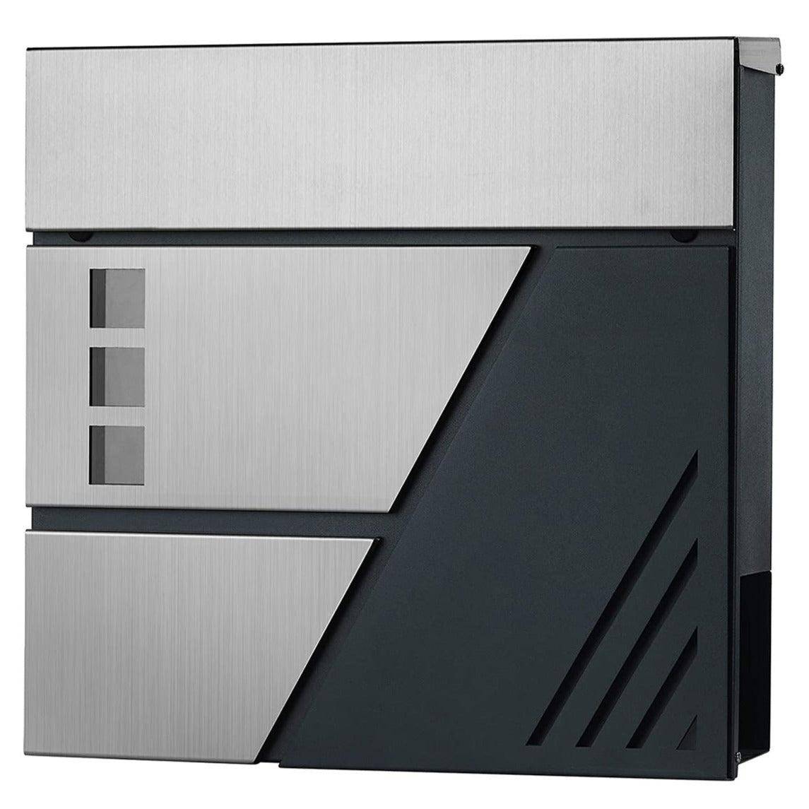Helloshop26 - Boîte aux lettres murale avec fenêtres de visualisation en acier inoxydable pour portail porte d'entrée avec serrure et clés argent et gris anthracite - Imagen 1
