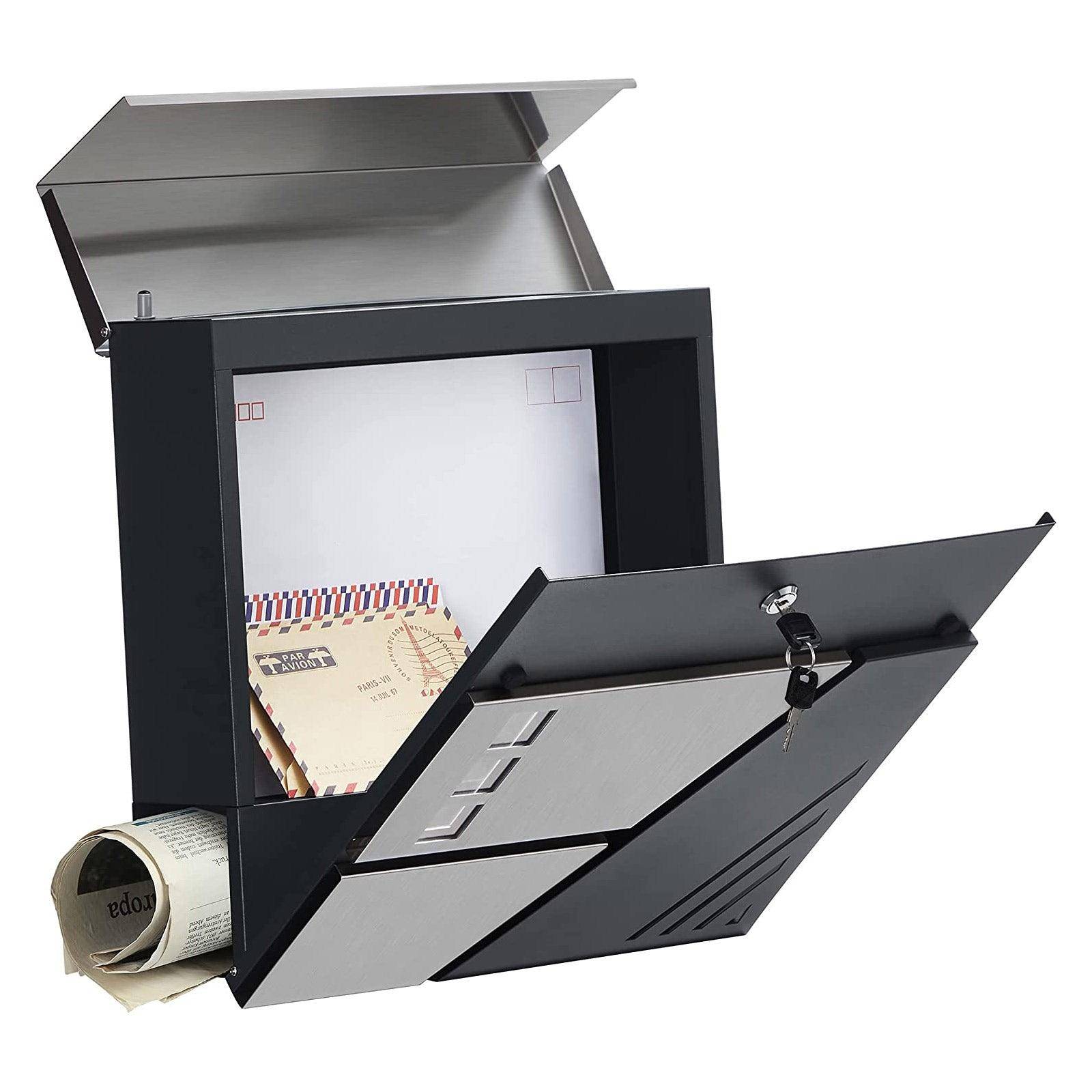 Helloshop26 - Boîte aux lettres murale avec fenêtres de visualisation en acier inoxydable pour portail porte d'entrée avec serrure et clés argent et gris anthracite - Imagen 3