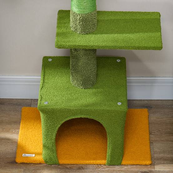 Arbre à chat suspendu (hauteur plafond, 230-275 cm), avec niche, griffoir, balle et mobilier pour chat avec système anti-basculement, vert. - Image 8