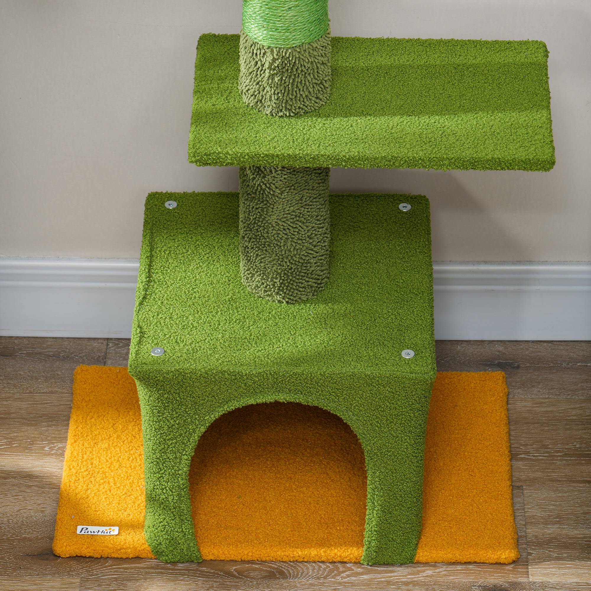 Arbre à chat suspendu (hauteur plafond, 230-275 cm), avec niche, griffoir, balle et mobilier pour chat avec système anti-basculement, vert. - Image 8