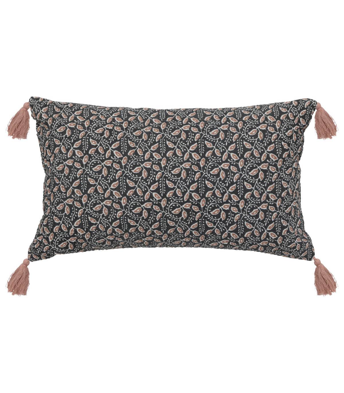 Coussin décoratif Gris Foncé & Rose avec pompons  30 x 50 cm - Imagen 1