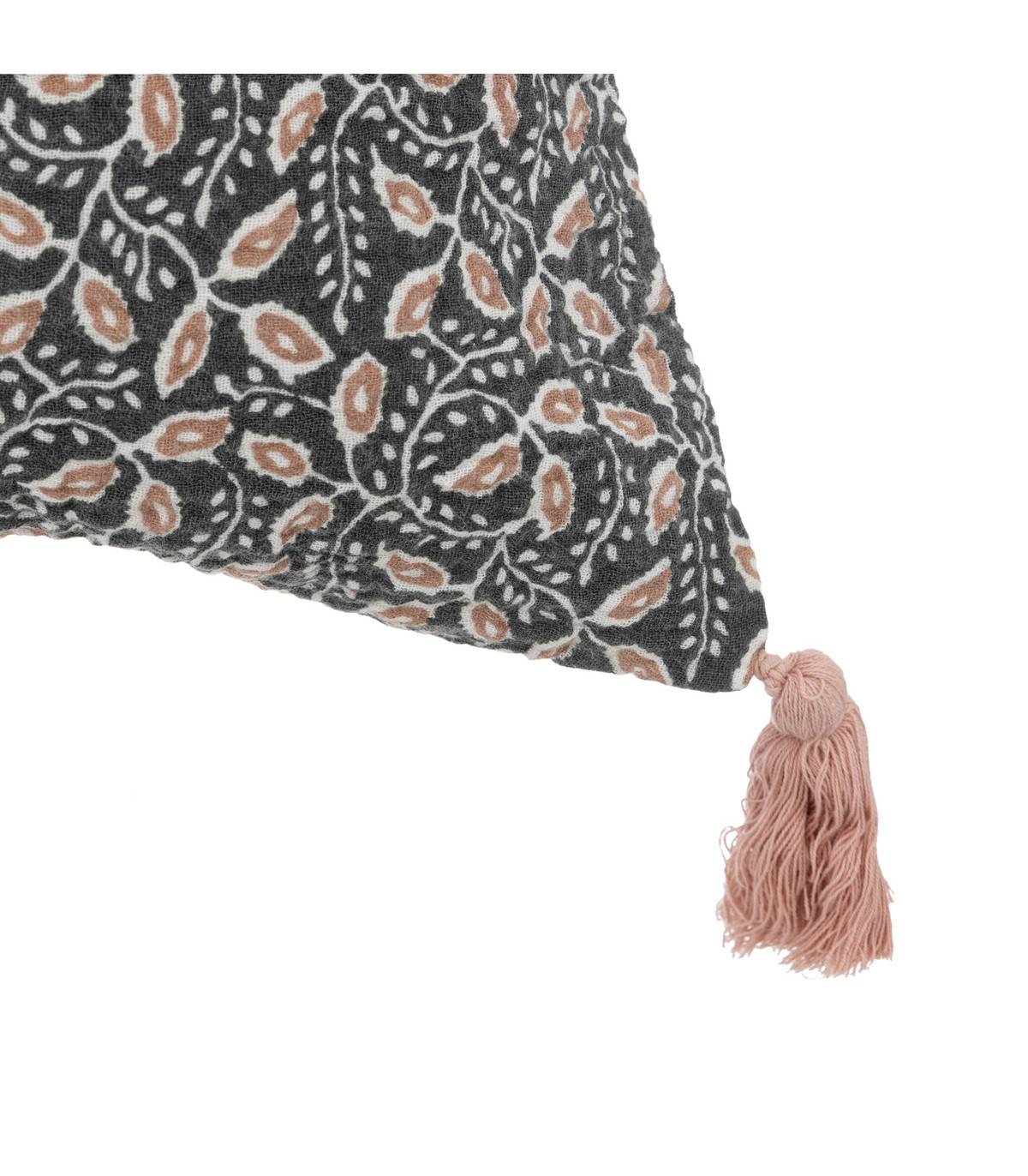 Coussin décoratif Gris Foncé & Rose avec pompons  30 x 50 cm - Imagen 2