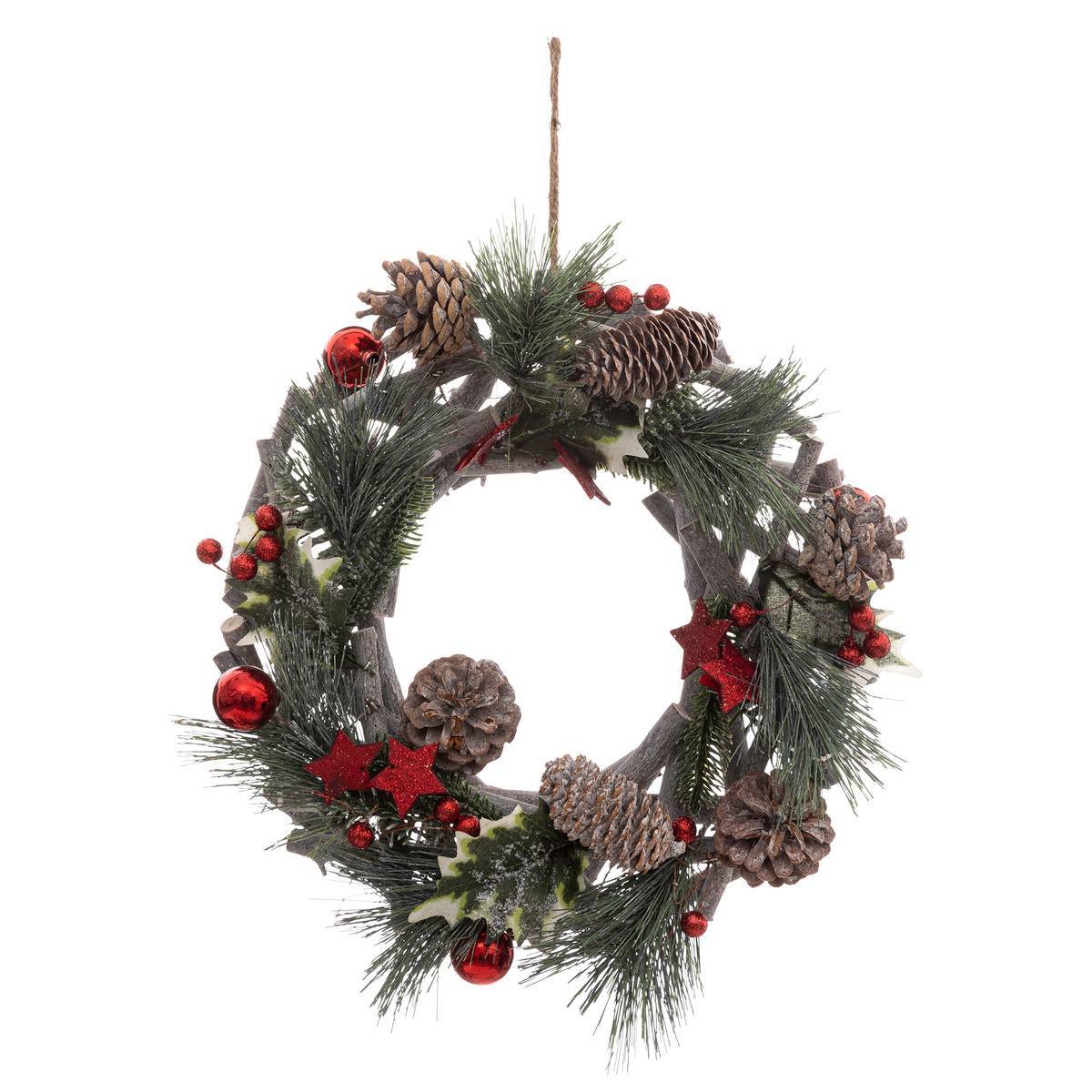 Feeric Christmas - Corona natural con ramas 30cm roja - Feeric Lights & Christmas - Imagen 1