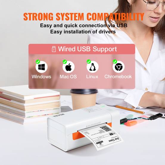Vevor - VEVOR Imprimante étiquettes thermique 4x6, USB, 150mm/s, 203dpi, compatible multi-plateformes, blanc. - Image 3