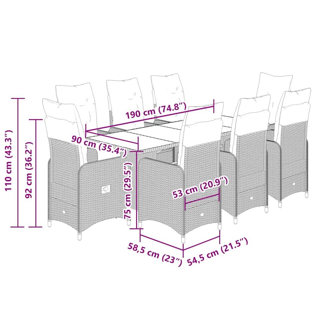 ComfortXL - Salon de Jardin Gris 8 Personnes, Table Verre 190cm, Fauteuils Relax dont 2 avec Repose-Pieds – ComfortXL Outdoor Living - Image 9