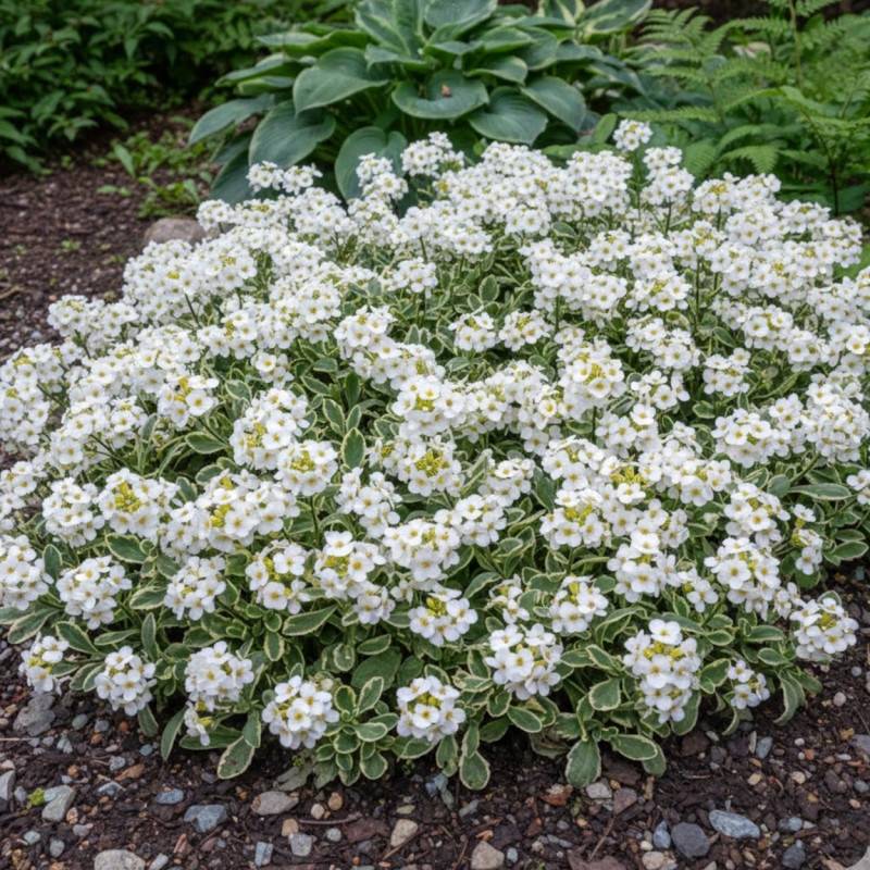 Corbeille d'argent panachée à fleurs Blanche/ - feuillage Persistant - Lot de 5 godets - Image 1