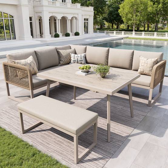 Salon de jardin PE rotin métal beige 121.5 x 61 x 77 cm - PANGIVO - Image 3