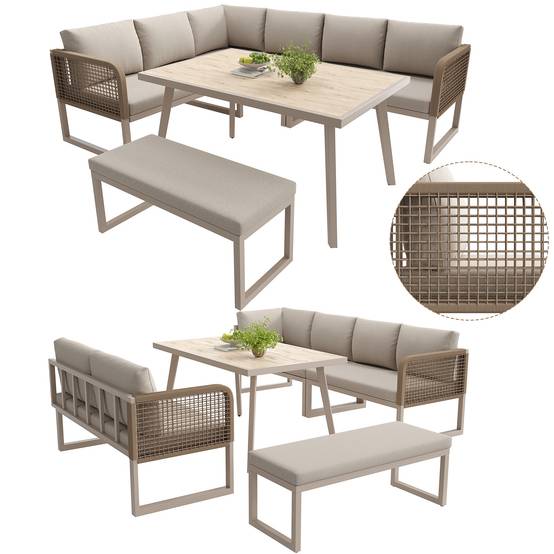 Salon de jardin PE rotin métal beige 121.5 x 61 x 77 cm - PANGIVO - Image 10