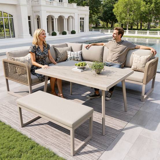 Salon de jardin PE rotin métal beige 121.5 x 61 x 77 cm - PANGIVO - Image 2