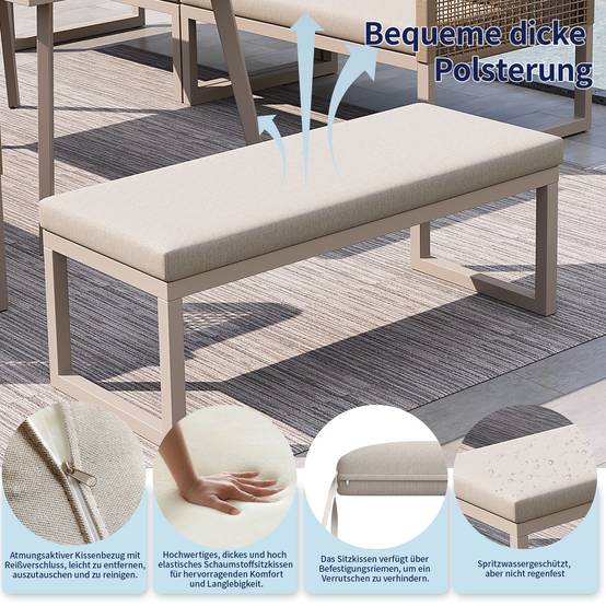 Salon de jardin PE rotin métal beige 121.5 x 61 x 77 cm - PANGIVO - Image 9