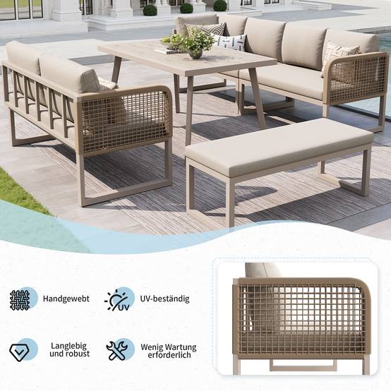 Salon de jardin PE rotin métal beige 121.5 x 61 x 77 cm - PANGIVO - Image 7