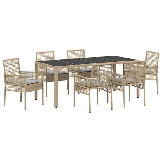 Table et chaises de jardin 6 places en polyrotin beige avec plateau en verre et coussins – ComfortXL Outdoor Living - Image 2
