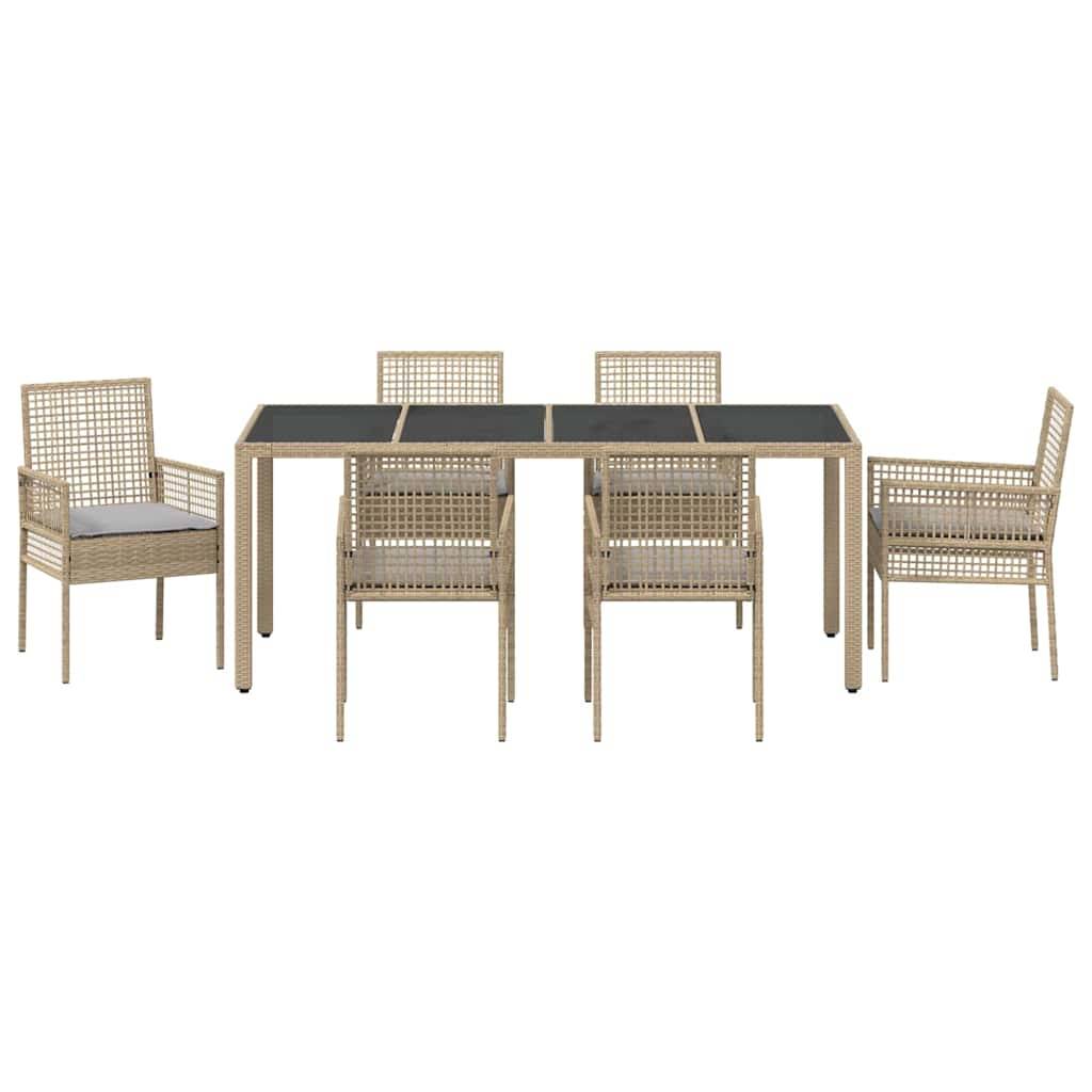 Table et chaises de jardin 6 places en polyrotin beige avec plateau en verre et coussins – ComfortXL Outdoor Living - Image 7