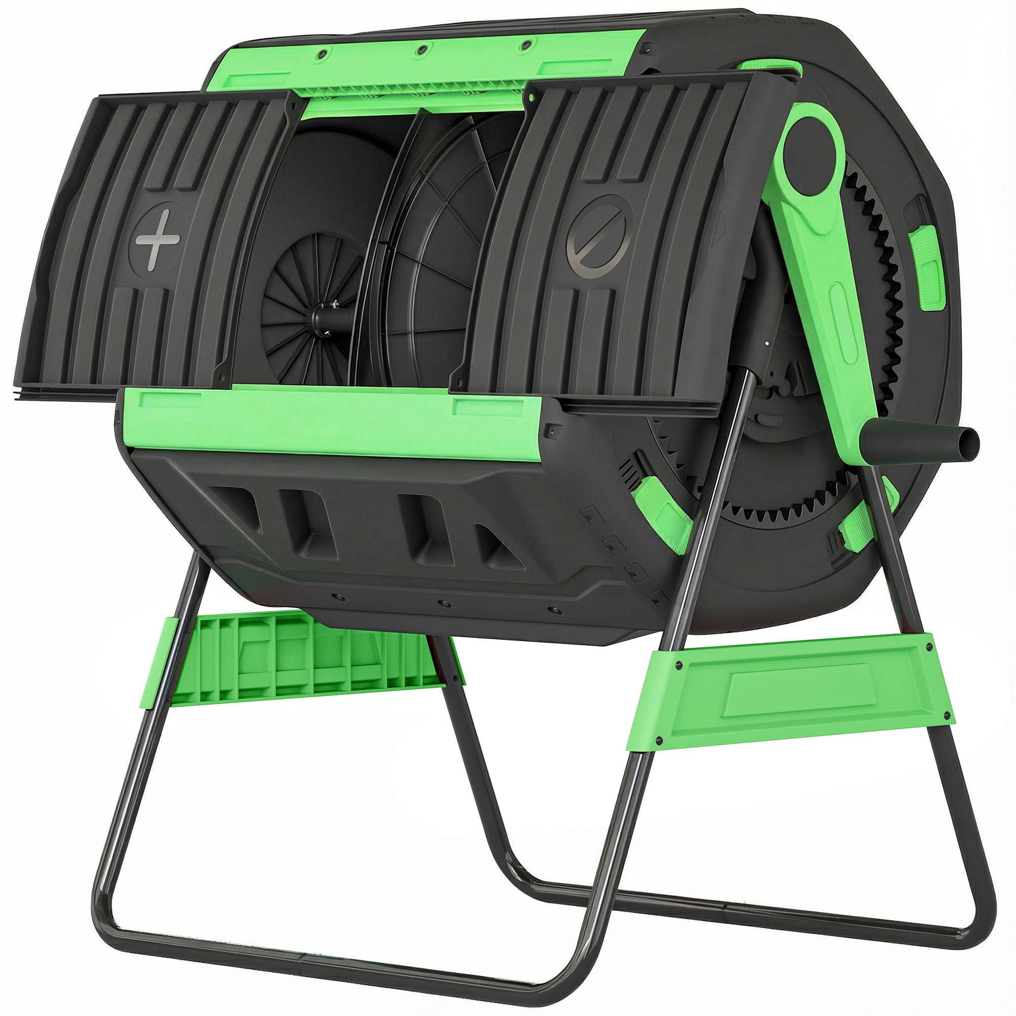 ComfortXL - Composteur rotatif 200 L plastique métal vert double chambre 360° pour déchets verts et déchets de cuisine - Image 2