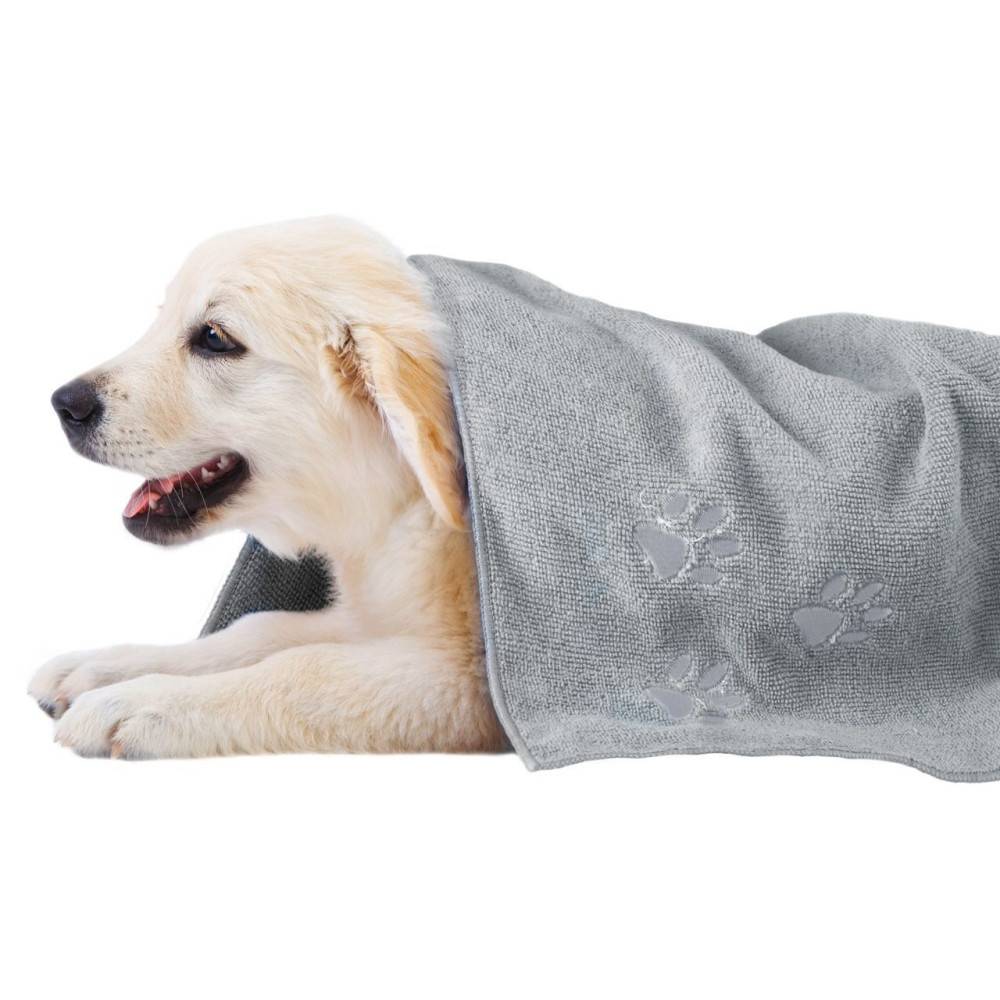 Serviette microfibre super absorbante, grise, 50 x 80 cm, pour chien. - Image 1