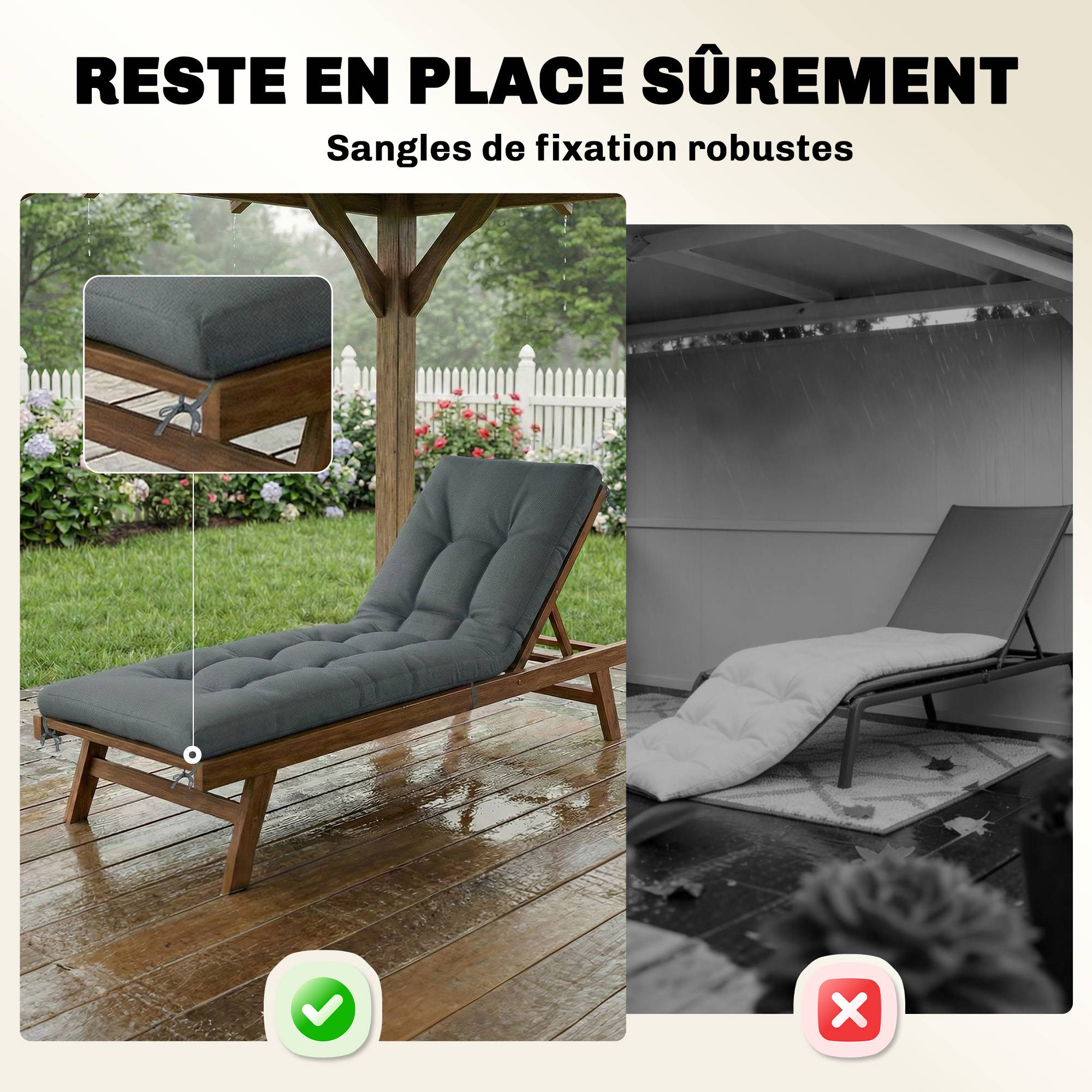 Coussin transat mousse mémoire polyester extérieur confort hydrofuge 198x65 gris foncé - ComfortXL Outdoor Living - Image 9