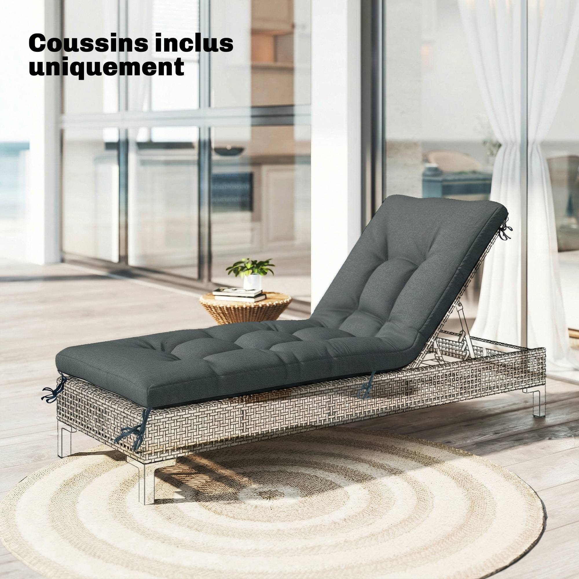 Coussin transat mousse mémoire polyester extérieur confort hydrofuge 198x65 gris foncé - ComfortXL Outdoor Living - Image 3