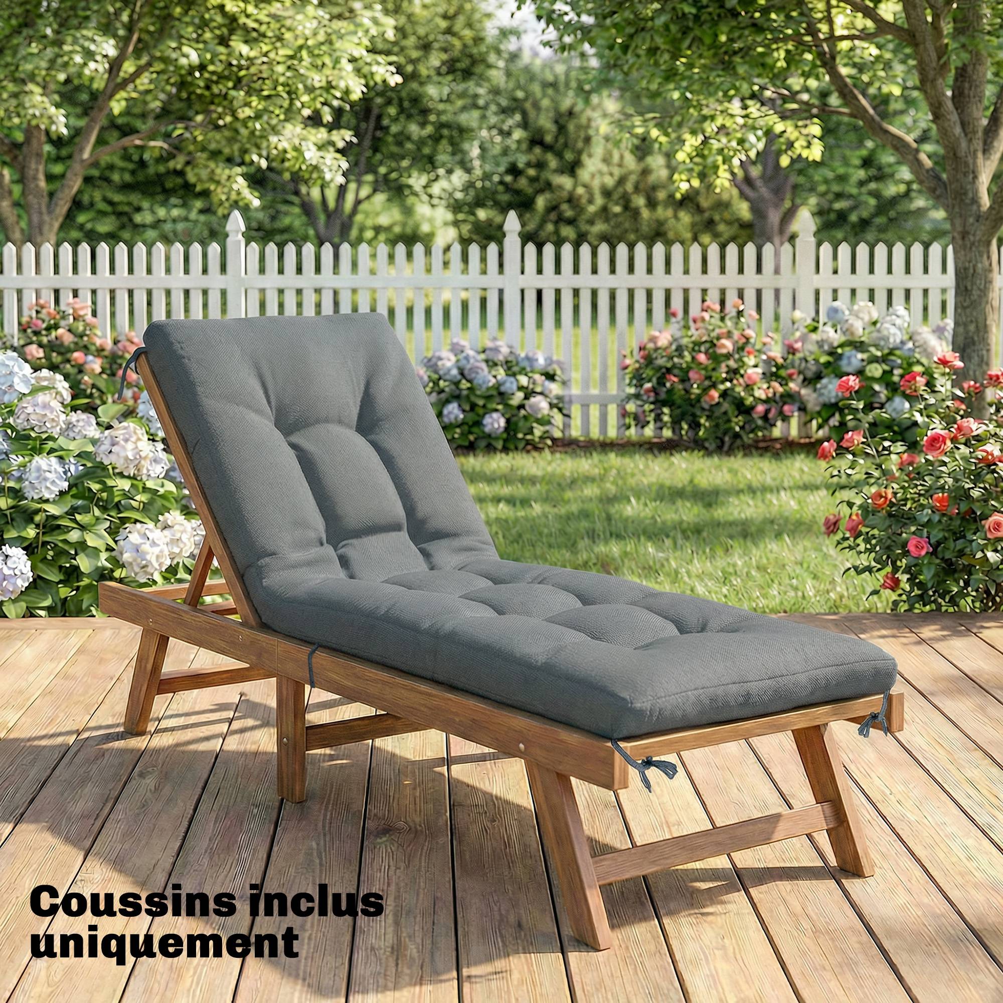 Coussin transat mousse mémoire polyester extérieur confort hydrofuge 198x65 gris foncé - ComfortXL Outdoor Living - Image 10