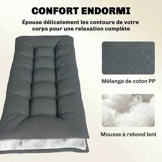 Coussin transat mousse mémoire polyester extérieur confort hydrofuge 198x65 gris foncé - ComfortXL Outdoor Living - Image 7