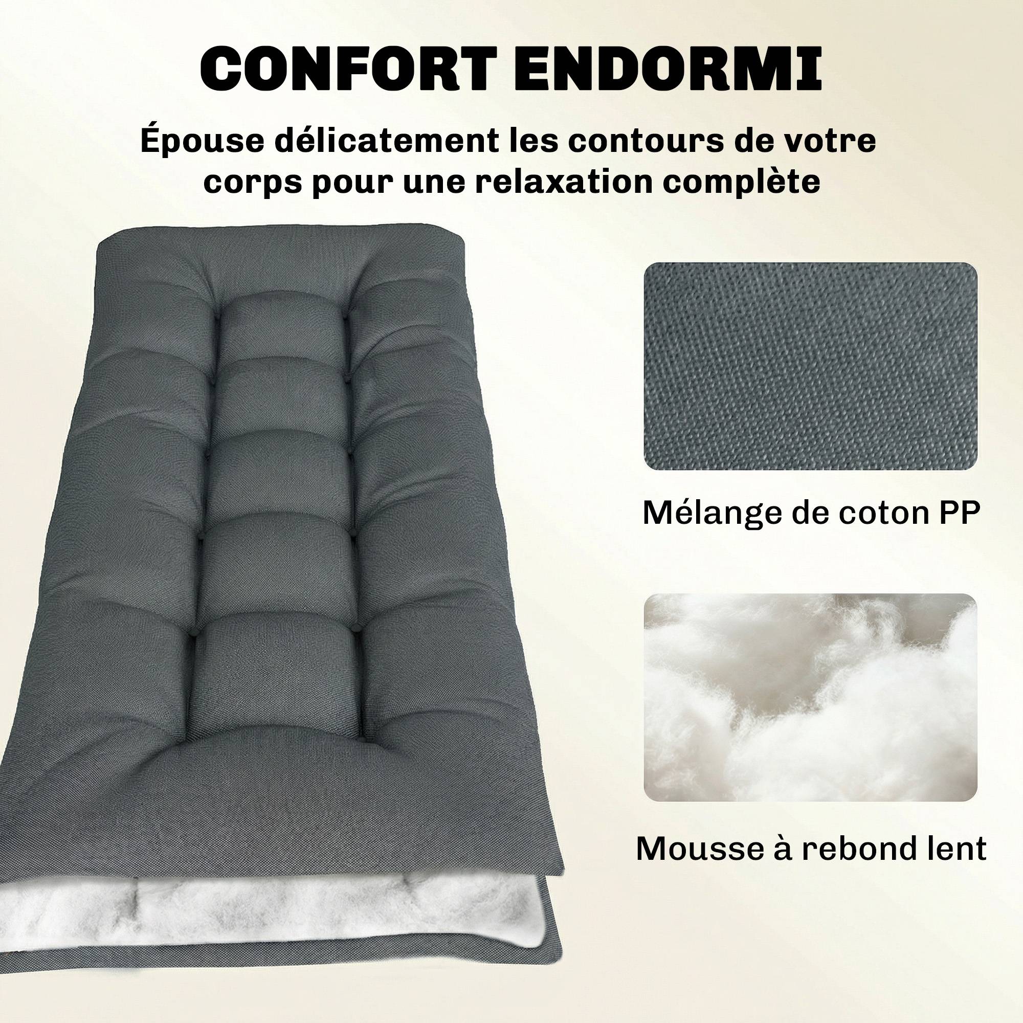 Coussin transat mousse mémoire polyester extérieur confort hydrofuge 198x65 gris foncé - ComfortXL Outdoor Living - Image 7