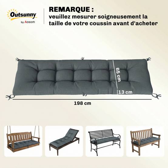 Coussin transat mousse mémoire polyester extérieur confort hydrofuge 198x65 gris foncé - ComfortXL Outdoor Living - Image 5
