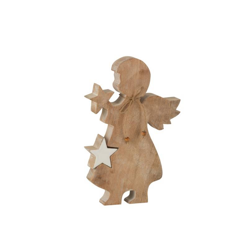 Ange de Noël en bois naturel 4x18x29 cm - J-Line - Image 1