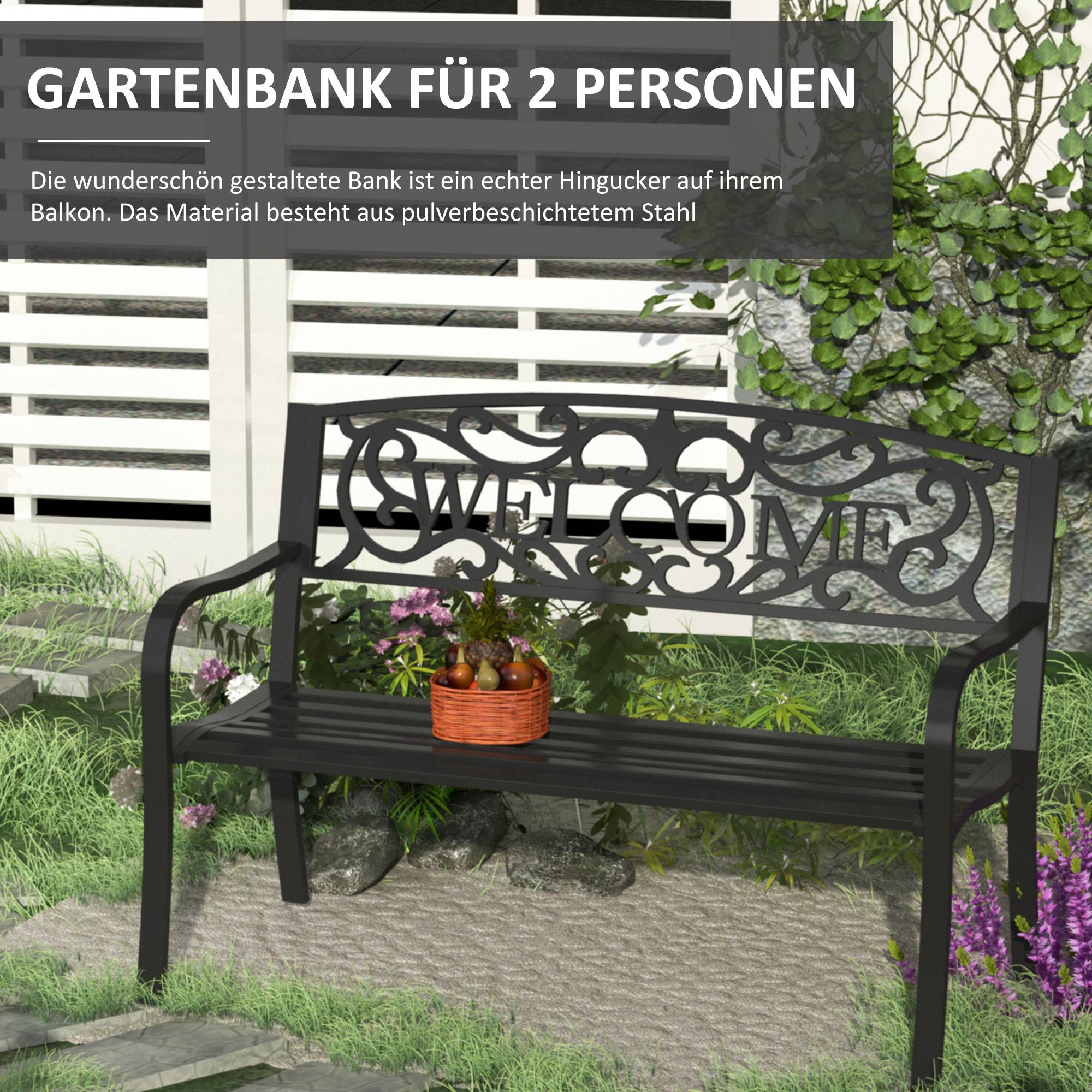 ComfortXL - Banc de jardin 2 places métal noir 127 x 60 x 87 cm terrasse extérieur antirouille - ComfortXL Outdoor Living - Image 5