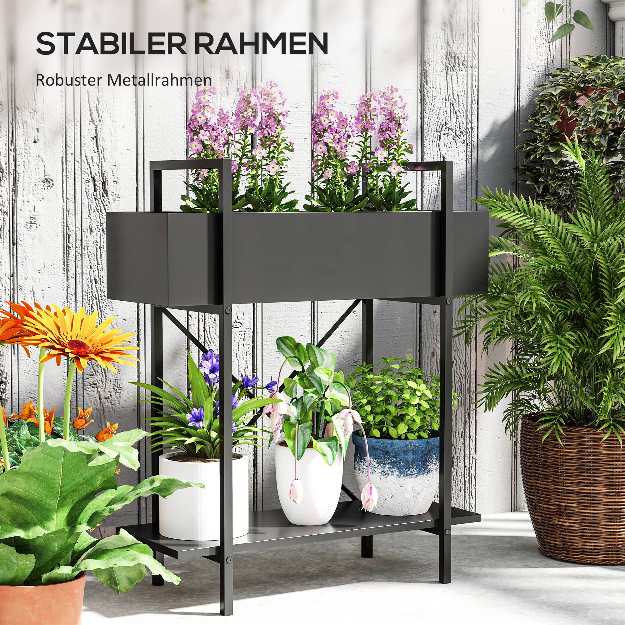 QWORK Support à Plantes 5 Niveaux En Métal Noir - Étagère à Plantes Pliable Pour Intérieur Et Extérieur