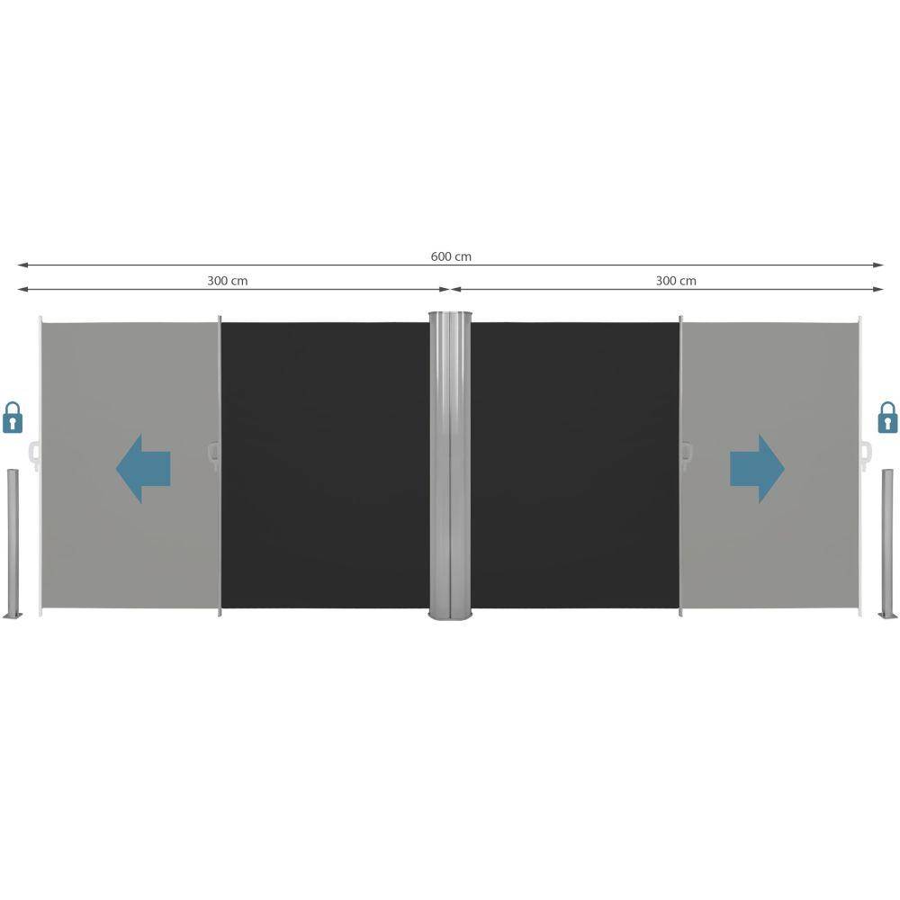 Helloshop26 - Auvent store latéral brise-vue paravent rétractable double noir 180 x 600 cm - Imagen 2
