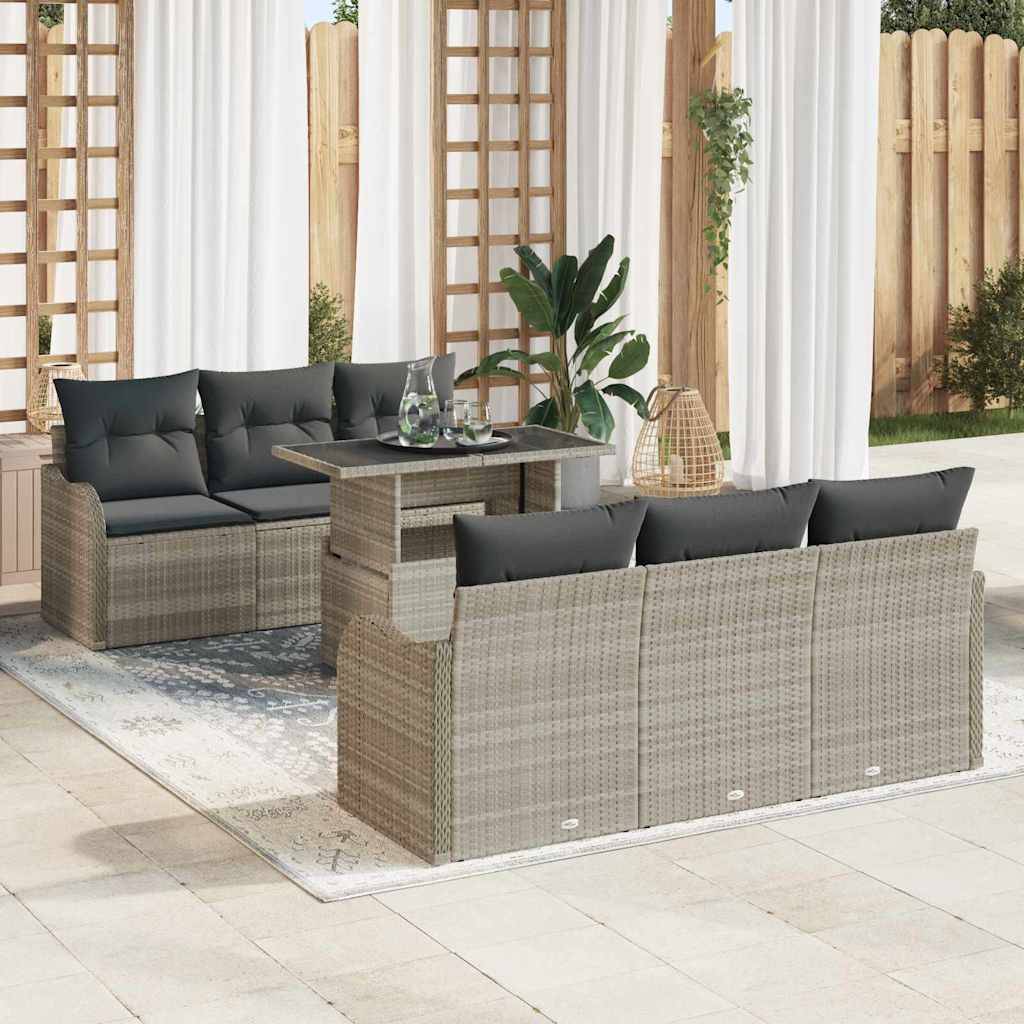 ComfortXL - Salon de jardin 6 places polyrotin tressé table hauteur réglable pour terrasse Gris clair – ComfortXL Outdoor Living - Image 1