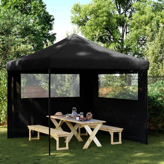 ComfortXL - Tente Pliante 3x3 m Acier avec 2 Parois Latérales pour Marché Professionnel Noir – ComfortXL Outdoor Living - Image 1