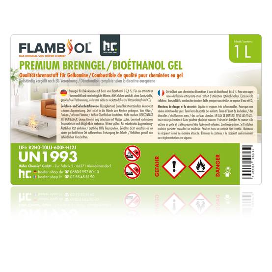 Bioéthanol premium sous forme de gel FLAMBIOL® en bouteille de 1 L x 24 - Image 4