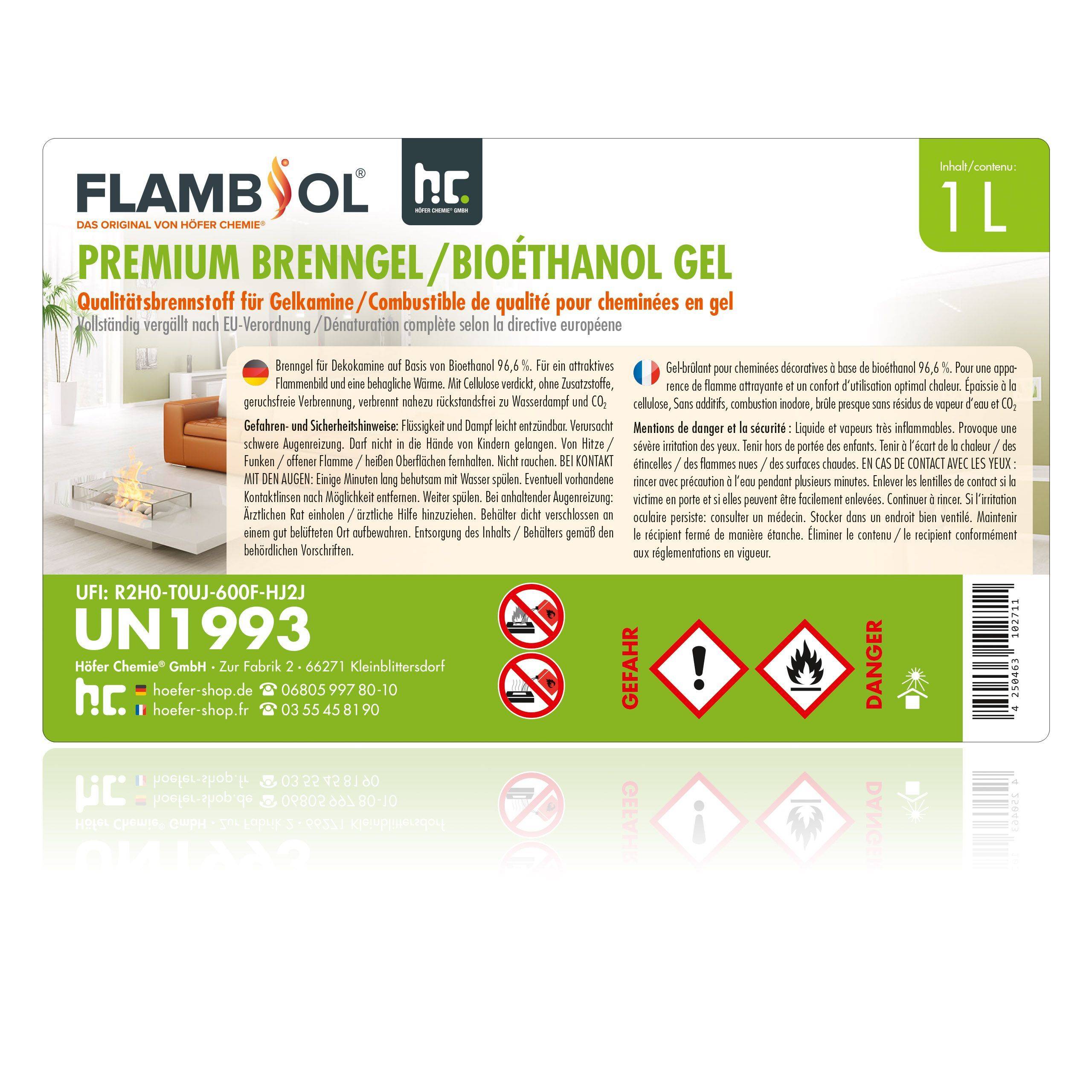 Bioéthanol premium sous forme de gel FLAMBIOL® en bouteille de 1 L x 24 - Image 4
