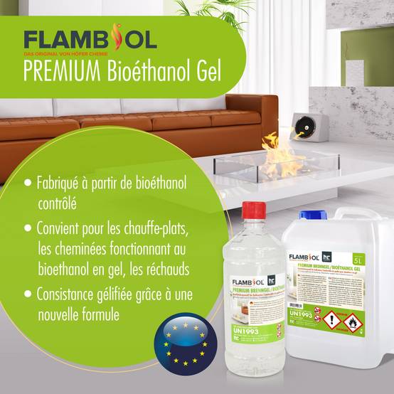 Bioéthanol premium sous forme de gel FLAMBIOL® en bouteille de 1 L x 24 - Image 3
